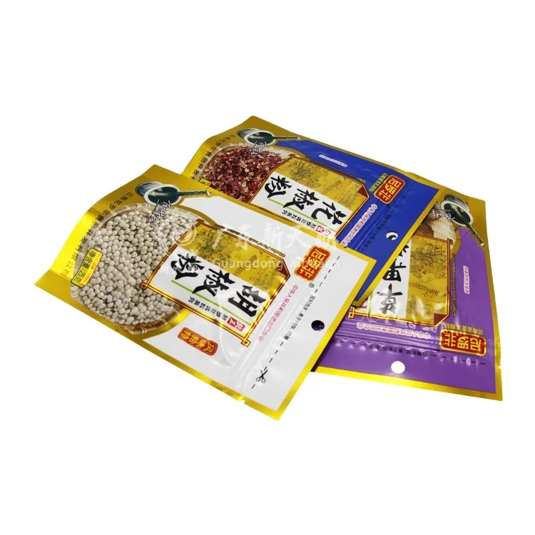 Eco-friendly product against air moisture and oxygen seasoning pouch food zipper packaging 3 side seal bag with tear notch