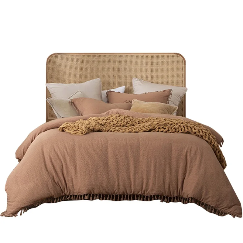 2022 best quality of home duvet cover sets 3pcs 120gsm seersucker with hand made trim