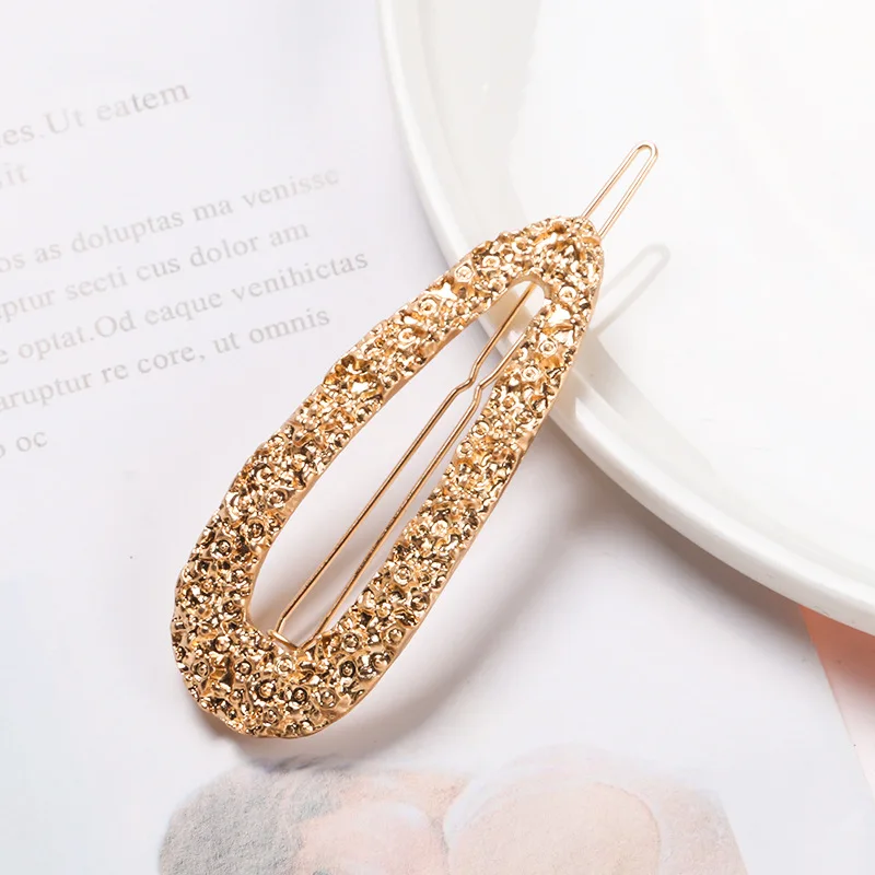 Fashionable temperament metal geometric water drop square hair clips frog hairpin women
