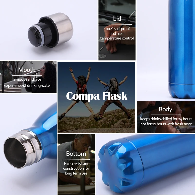 Thermo Insulated Double Wall  high grade stainless steel coke cans 500 ml drink water bottles custom logo sport