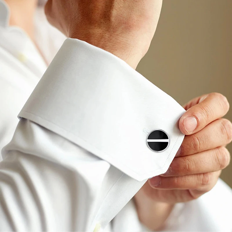 Luxury Cufflinks 925 Sterling Silver Round Black Onyx Cuff Links For Men