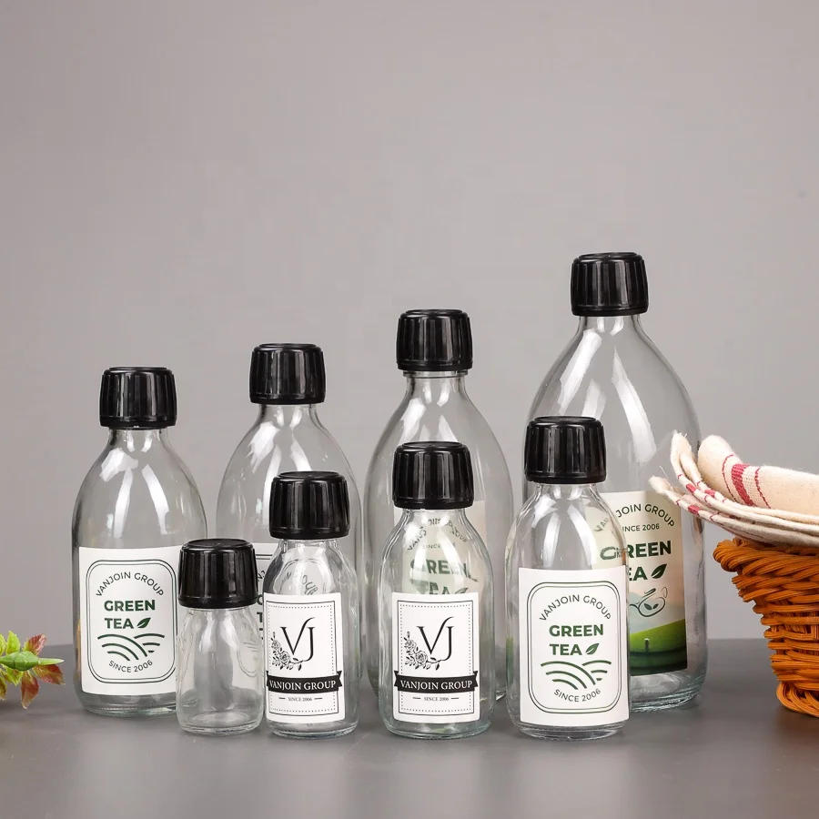 Clear 30ml 60ml 100ml 120ml 125ml 200ml 250ml 300ml 500ml Round Syrup Glass Bottle With Plastic Tamper Evident Cap