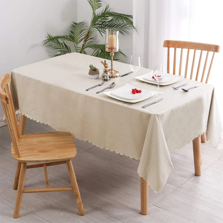 2023 dining room solid beige style waterproof household eco-friendly PVC/PEVA+nonwoven oil resistant  table cloth