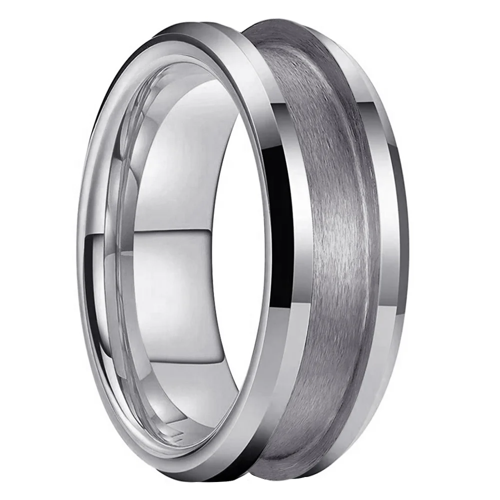 Coolstyle Jewelry 8mm Wholesale Tungsten Blank Core Ring for Customized Inlay with 4mm Groove Beveled Polished Comfort Fit