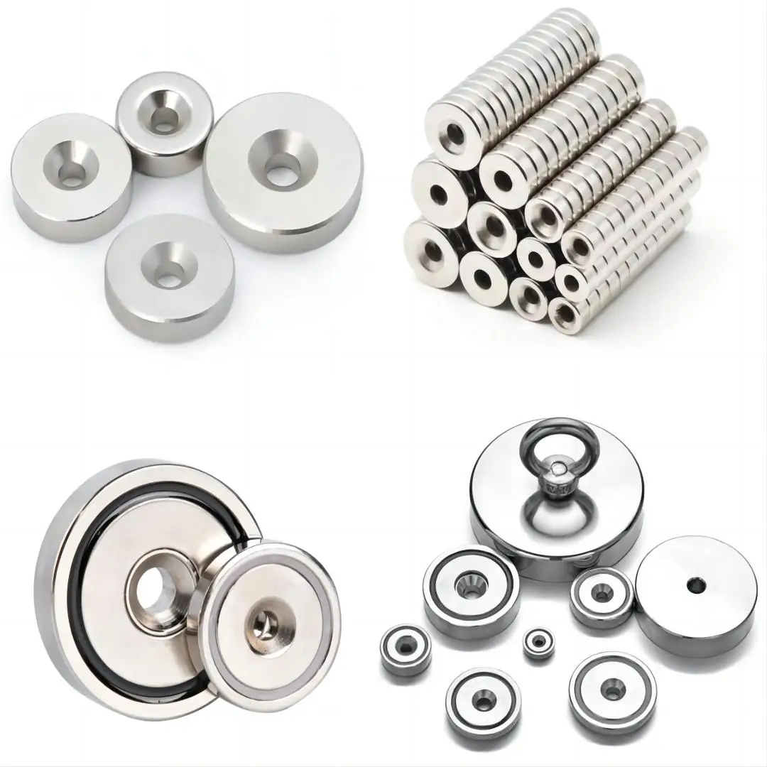 Customized N42 N52 Neodymium Disc Hole Ring Magnet Strong Permanent Sintered Ndfeb Fishing Magnet Countersunk Magnetic Materials