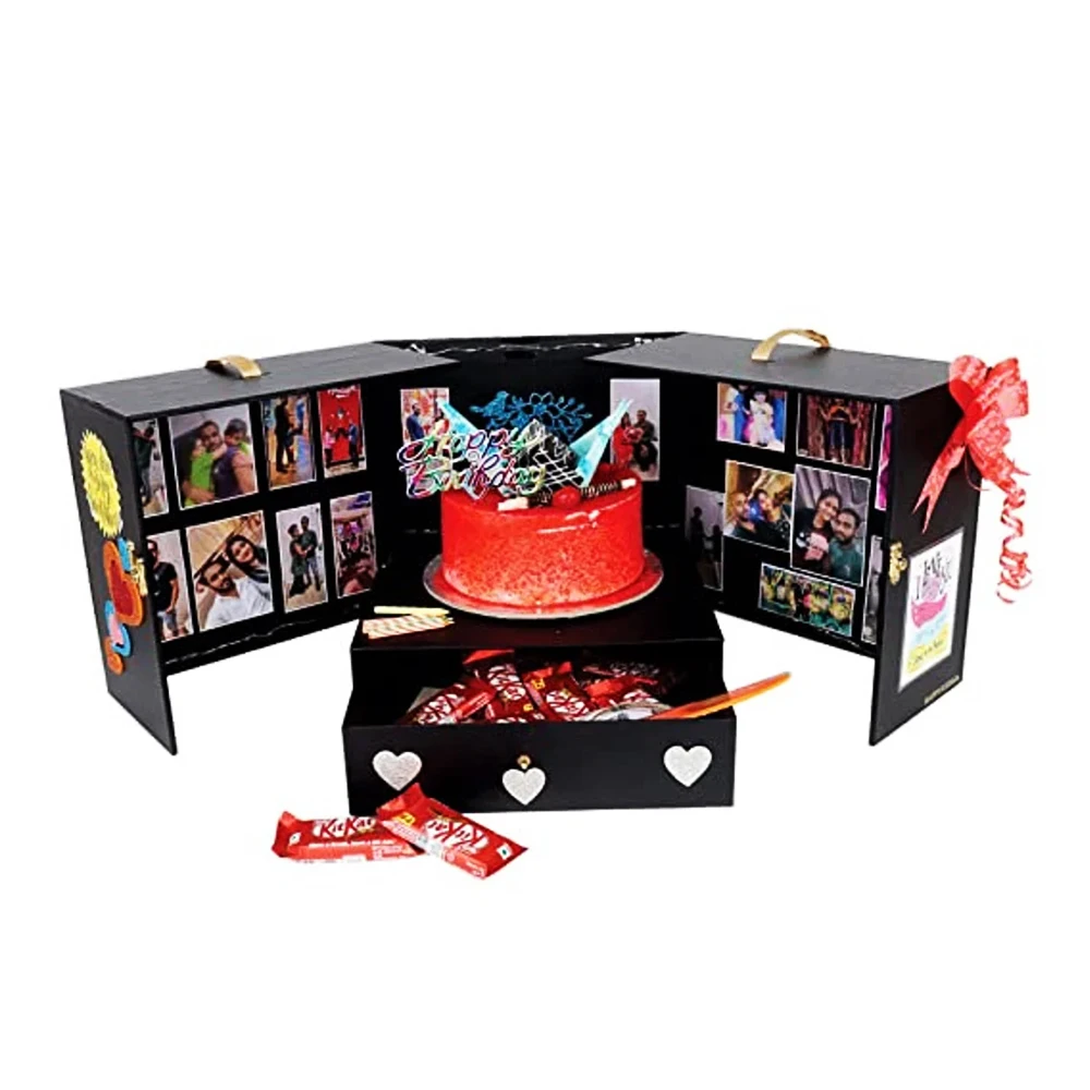 Подарочная коробка на день рождения Индивидуальная для торта с сюрпризом украшением и поздравительной открыткой