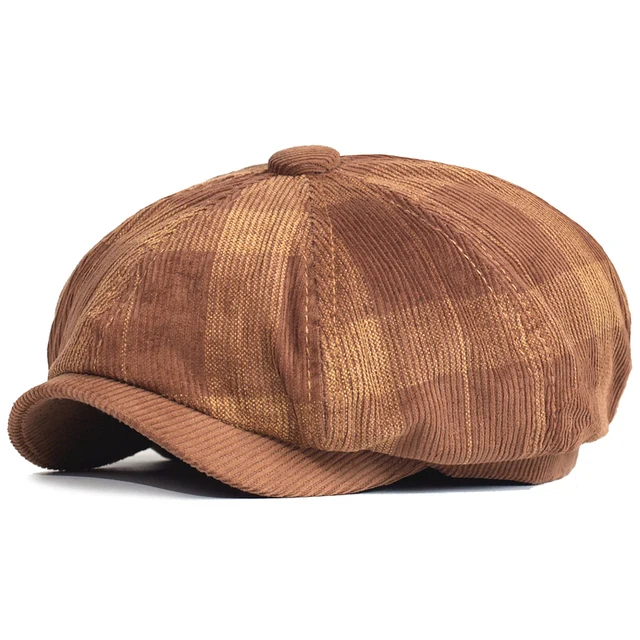 Newest Plain Corduroy Plaid Beret Hat Vintage Warm Driver Flat Cap Outdoor Autumn Winter Sport Baseball Cap Newsbou Cap