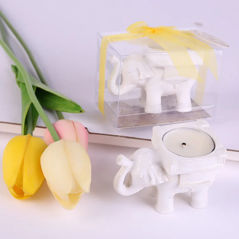 Wedding Favors Blessed Elephant Antique Ivory-Finish Tea Light Candle Holder