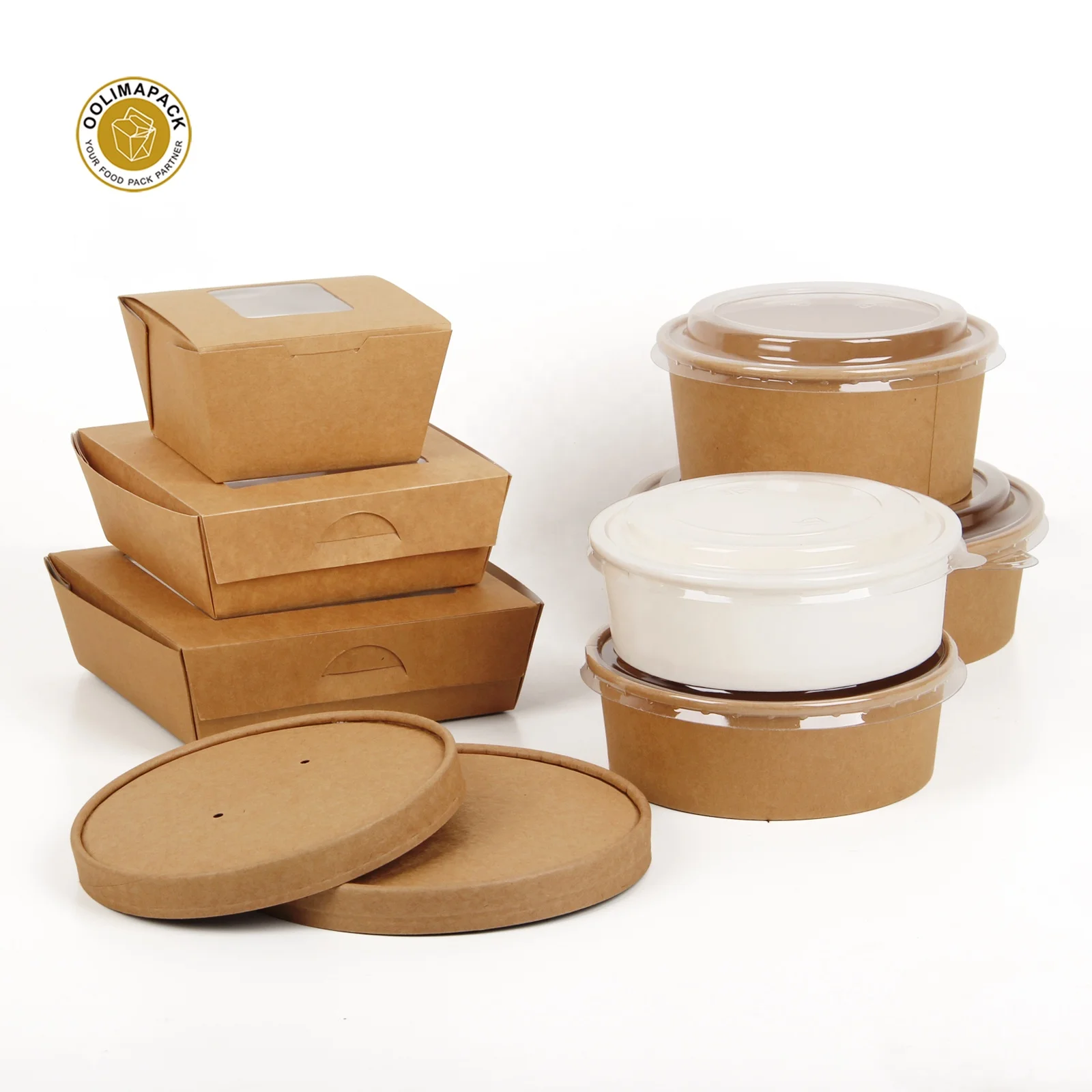 High Quality Cardboard Disposable Salad Box Packaging Salad Container with Lid