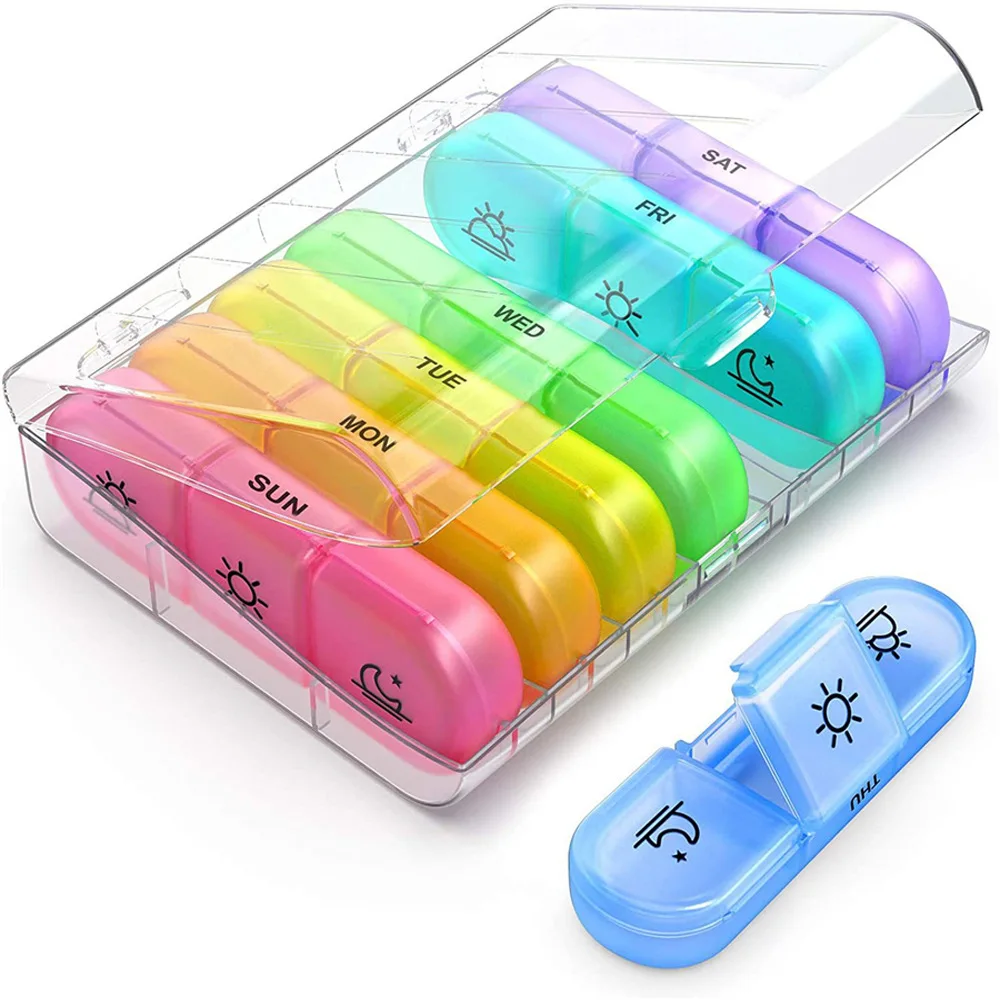 21 COMPARTMENT ONE WEEK RAINBOW PILL BOX organizer plastic pill box