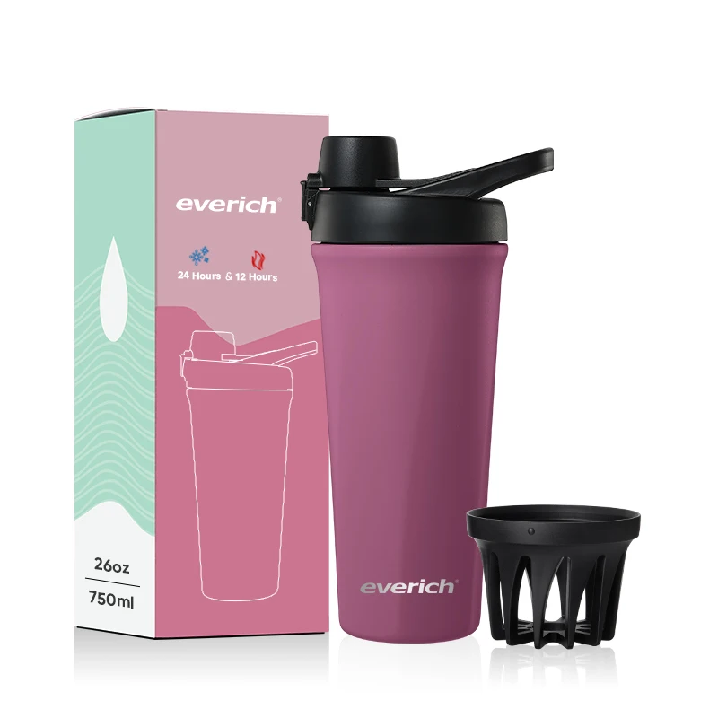 Vacuum Insulated Double Wall Sports Shaker Bottle with a Handle Lid Leak Proof Everich ODM Shakers 26oz