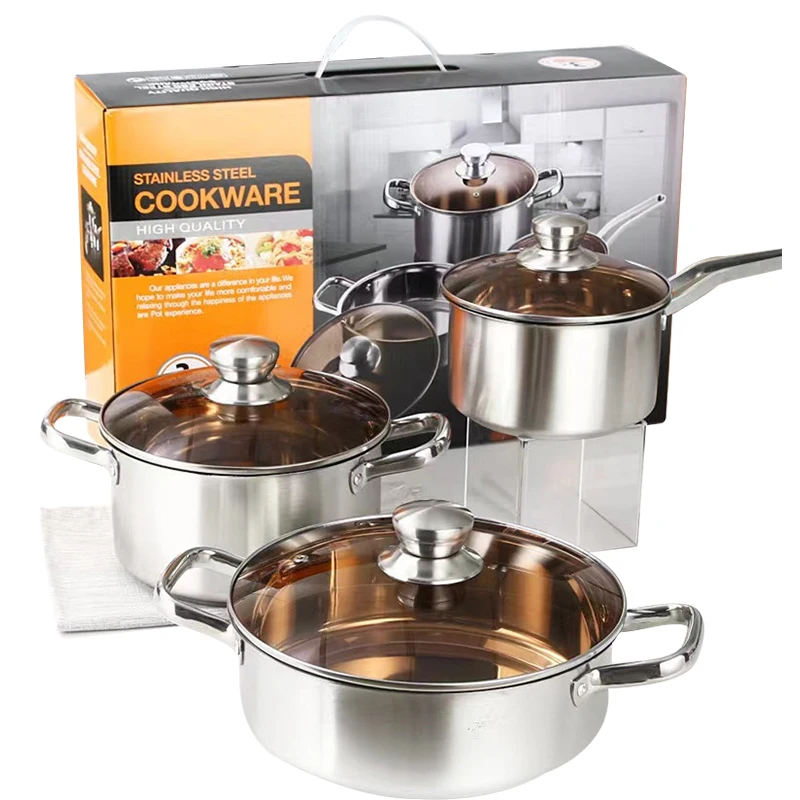 Manufacturer Customizable 3 Layers Stainless Steel Non Stick Cookware Pots Sets 6Pcs