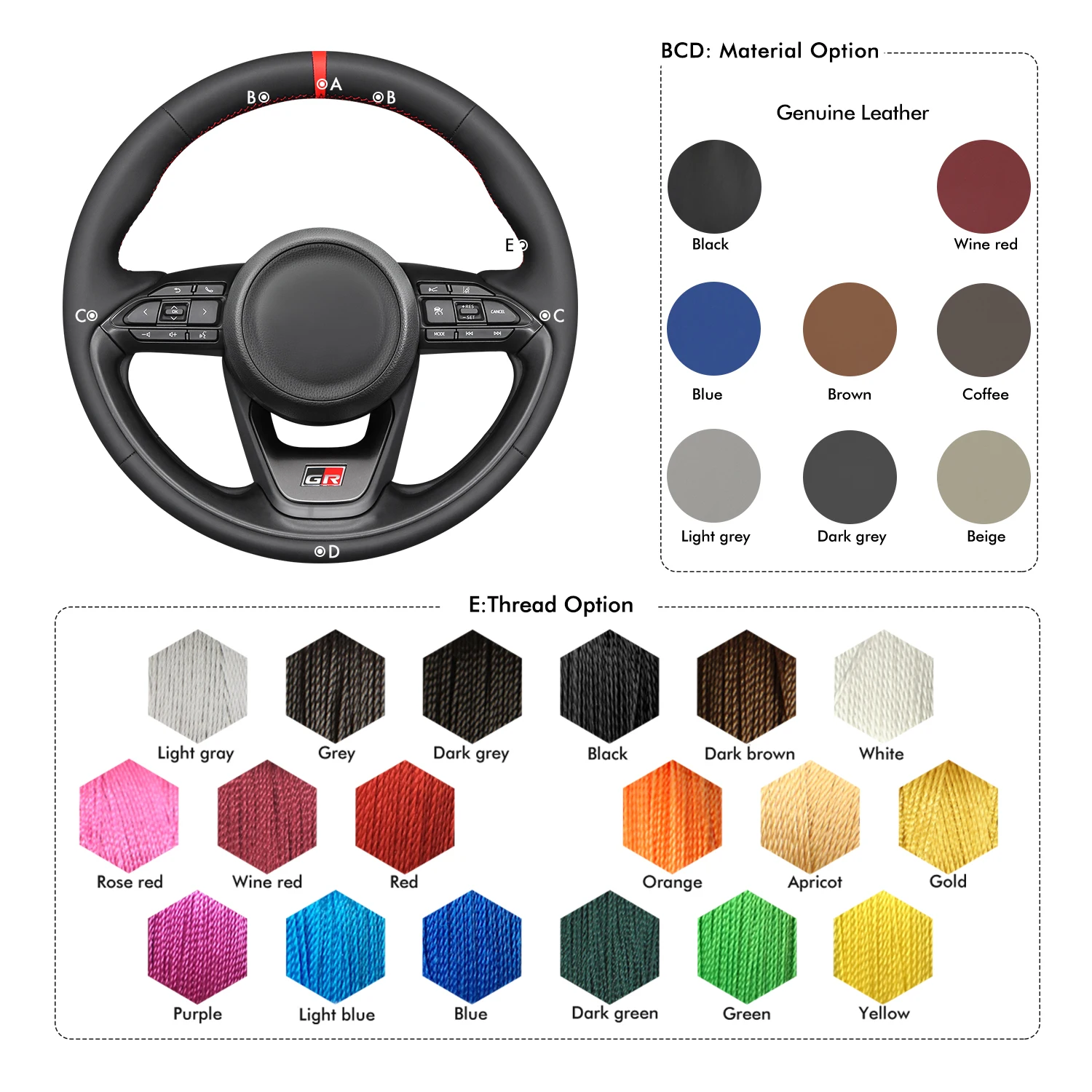 Car Accessories Hand Stitching Genuine Leather Steering Wheel Cover for Toyota Yaris Cross GR 2023 2024