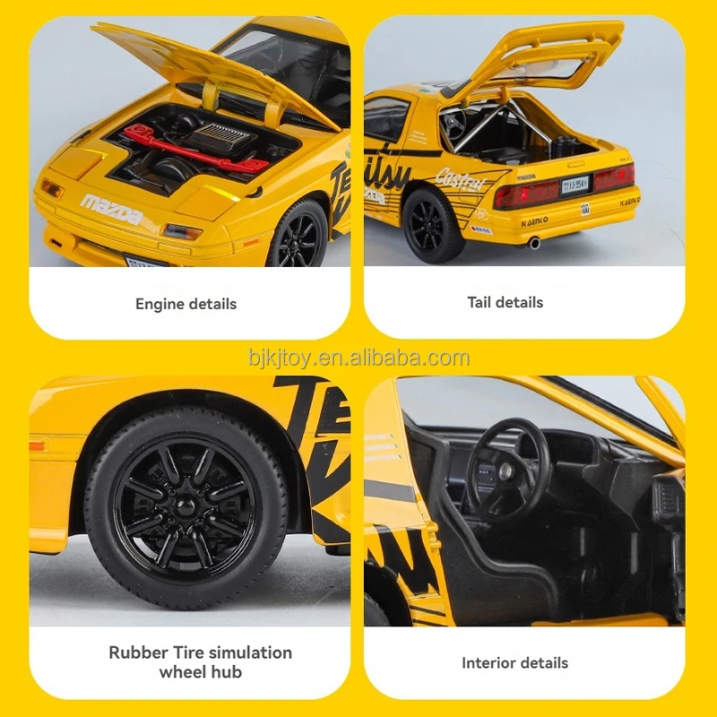 Pull Back Alloy Car Diecast RX7-PC 1/24 Race Car Model for Collection With Music Light
