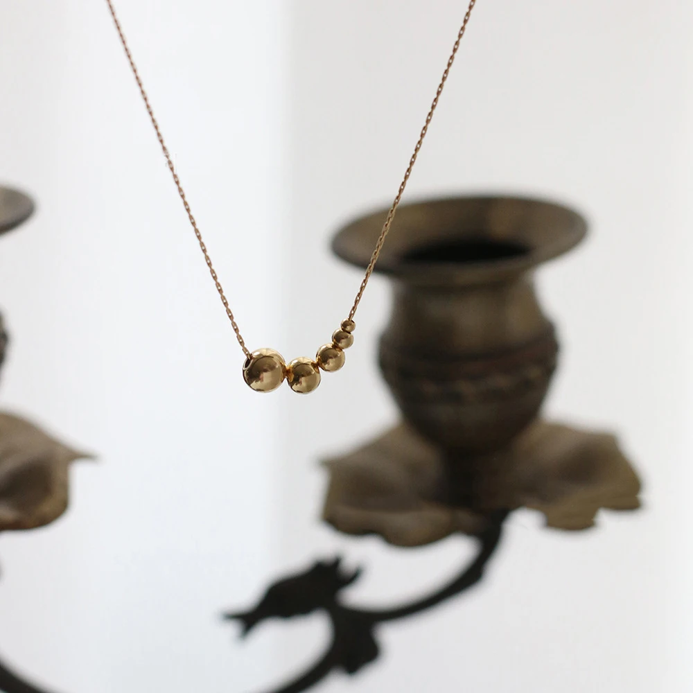 Hot selling big and small gold ball beads neck chain pendant 18k gold plated stainless steel thin necklace for girls