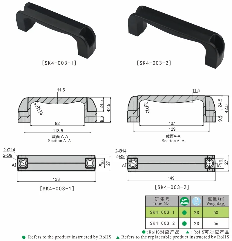 SK4-003 Plastic Chassis pull handle Industrial Cabinet door handle for oven equipments
