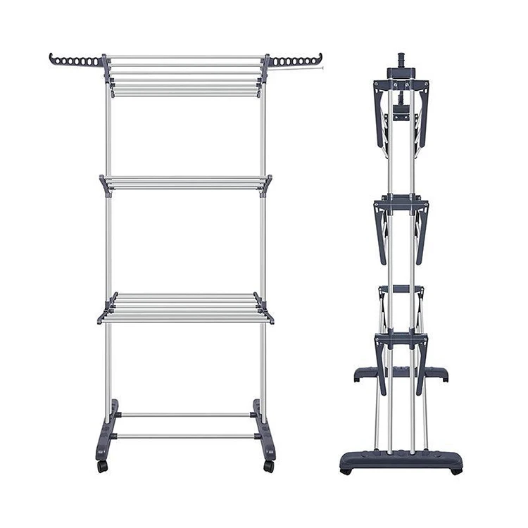 Modern Design Clothes Drying Rack Folding Multi-layer Tier Clothes Horses Rack Grey Color Dryer Stand for Laundry Room