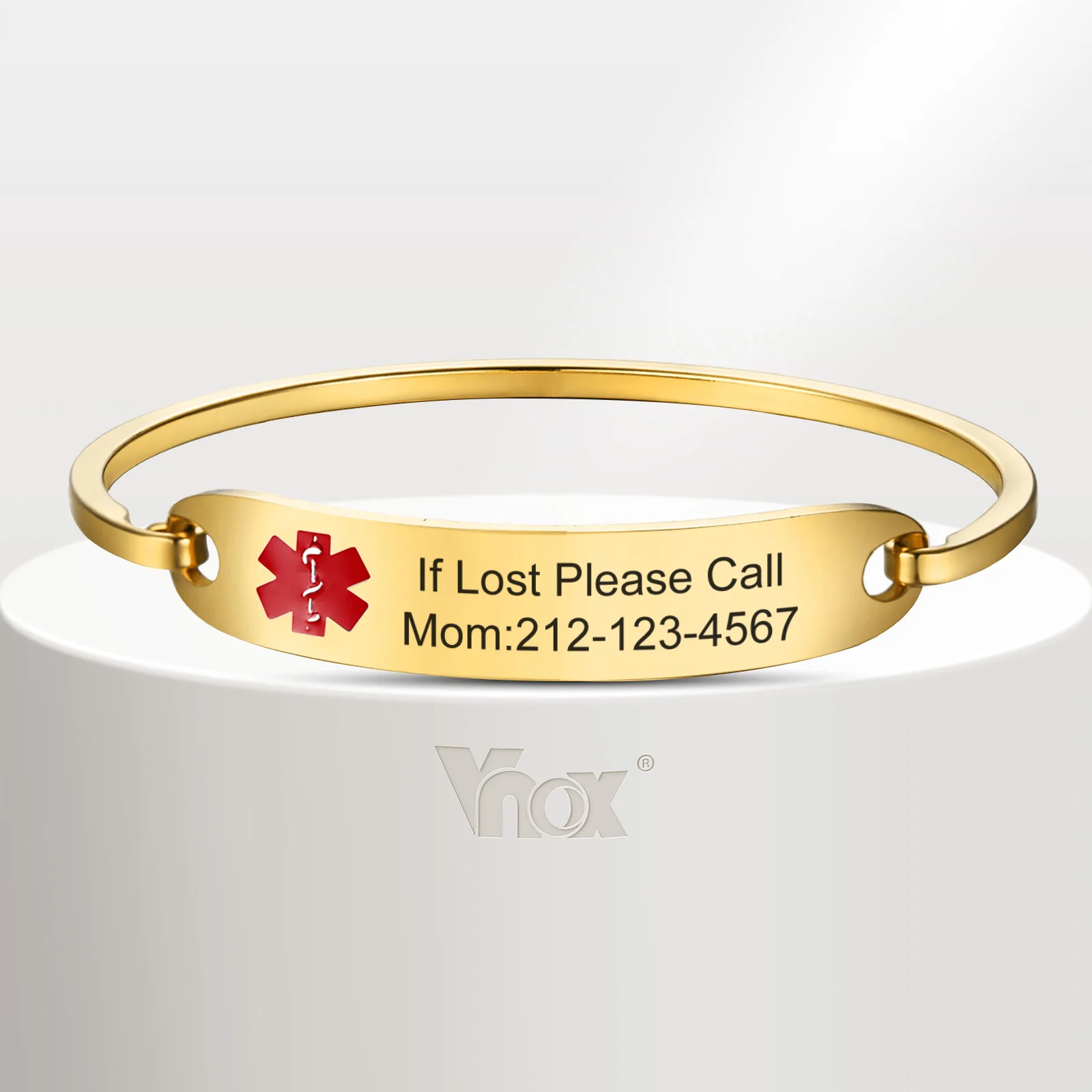 Vnox Personalized Waterproof Women Custom Bent Corroded Medical Symbol ID Bracelet