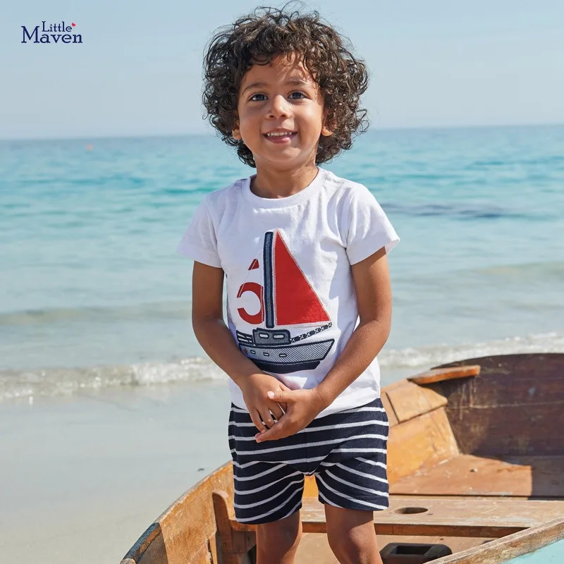 Summer new boys short-sleeved T-shirt striped shorts 2 piece sets cotton fabric knitted baby clothing manufacturers