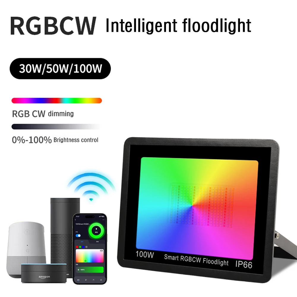 100 Вт умный Wi-Fi водонепроницаемый IP66 прожектор RGBCW Цветной Прожектор граффити мобильное приложение пульт дистанционного управления светодиодные прожекторы