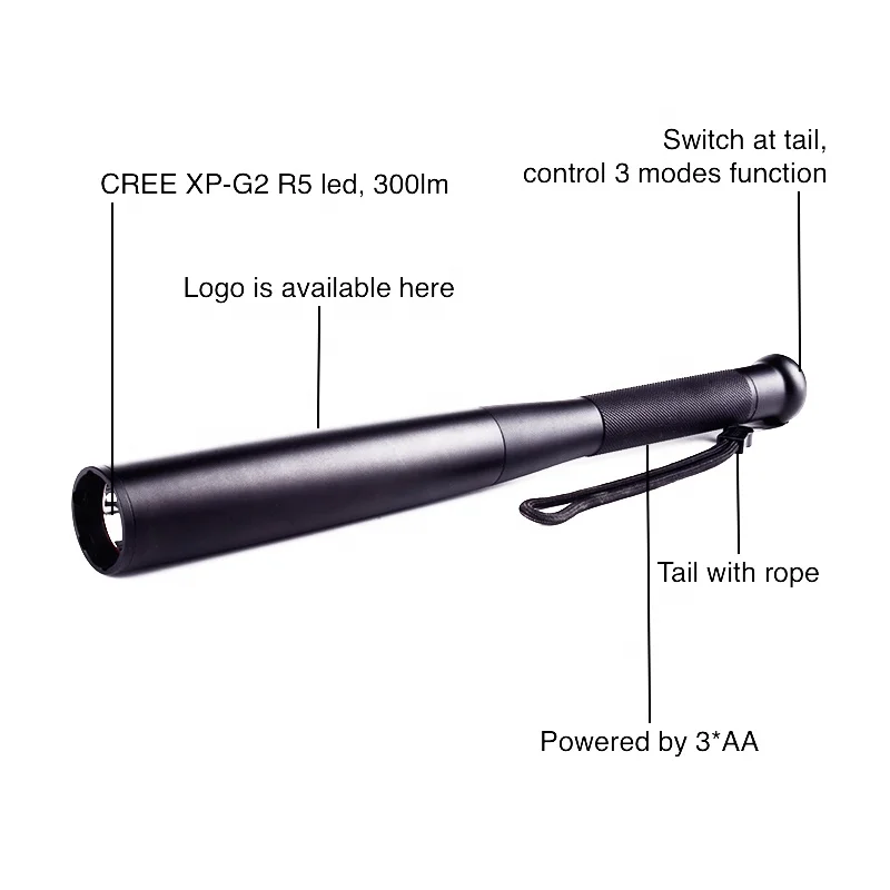 
Safety Self Defense Baseball Bat LED Flashlight Tactical Police Torch Light 