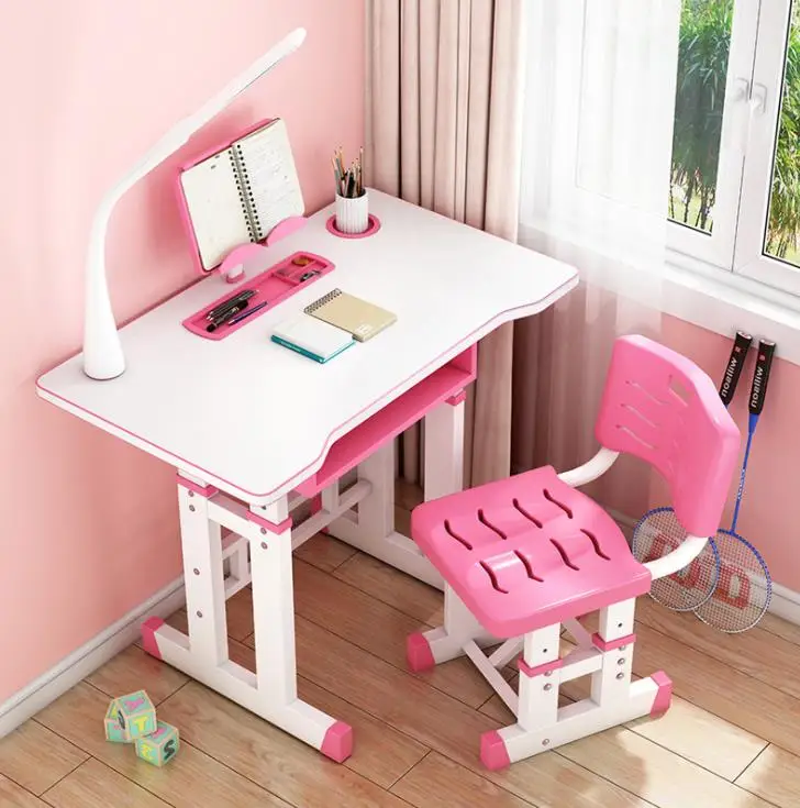 hot selling Kids learning table student chair and desk with led lamp book shelf study table set