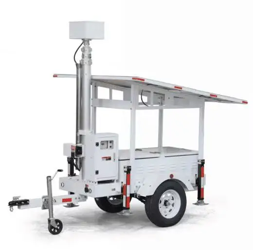 Off-Grid Trailer Mounted Mobile Solar Generator Tower With Hydraulic Mast Simple Version