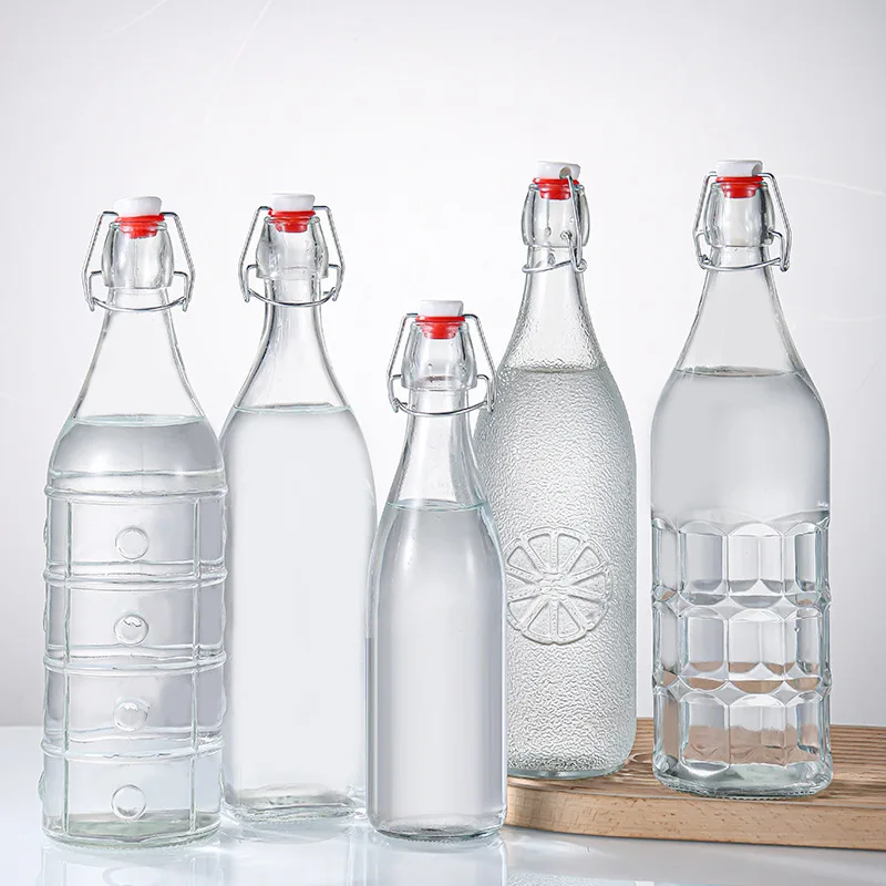 Wholesale 1liter flip top glass bottle 1000ml 32oz Glass Juice Beer Bottle With Swing Top Clip Cap Glass Water Bottles For Juice