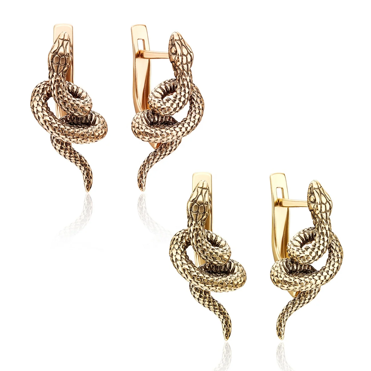 14K Solid Rose Yellow Gold Snake Earrings Exclusive Charm Jewelry Unique Design Best Selling