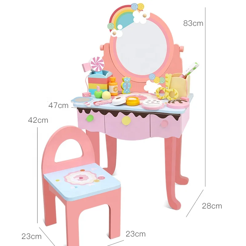 Pretend Play Toy Education Kids Girl Makeup Gift Set Toy Wooden Pink Baby Dressing Table Toy Set girls