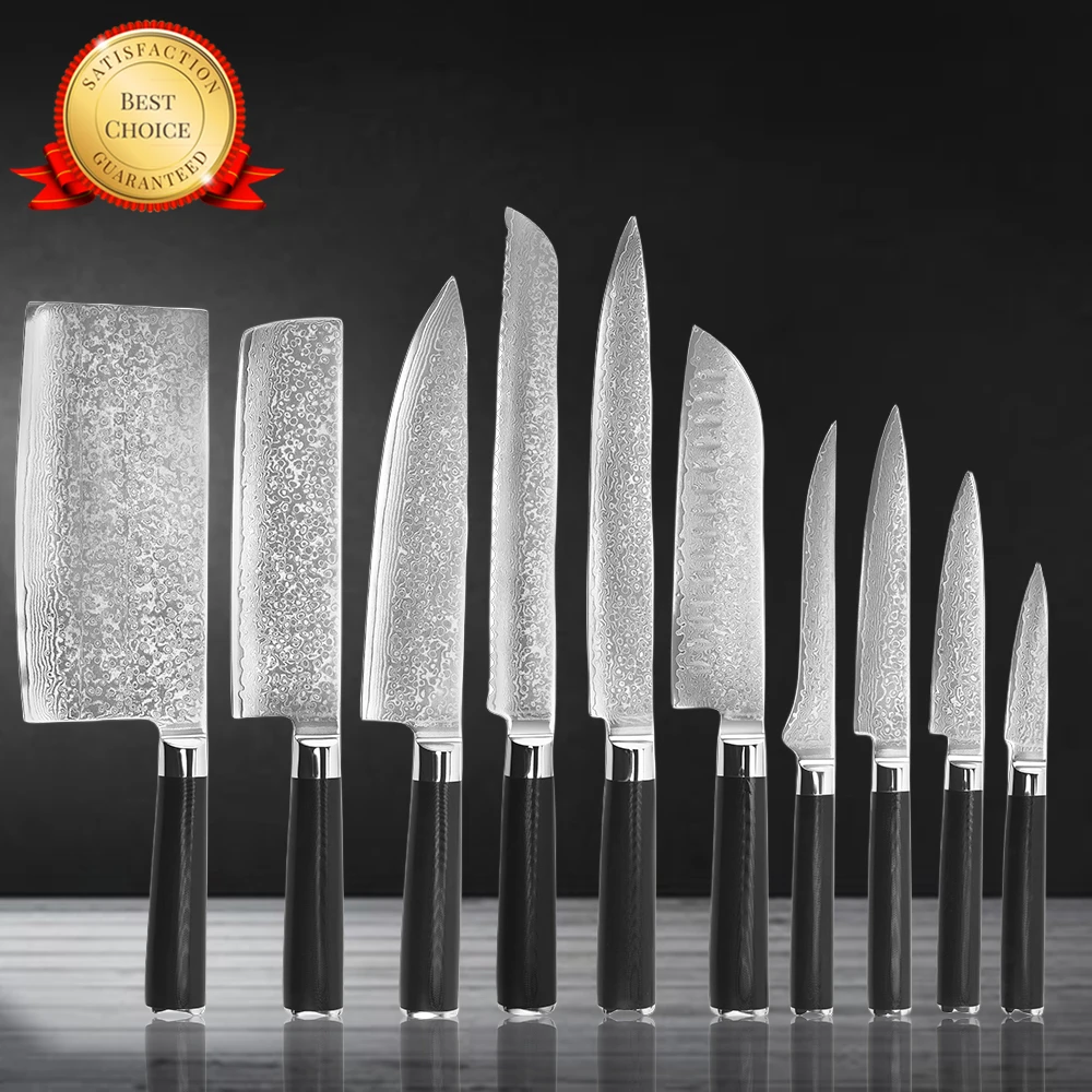 Professional 10Pcs Japanese Vg10 67Layers Damascus Steel Knife Set Damascus Kitchen Knives Damascus Chef Knife WIth G10 Handle
