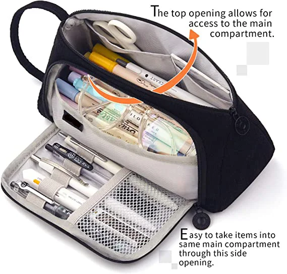 Large Capacity Pencil Bag Double Zippers Pen Bag with Compartments Pencil Pouch Pencil Case for School Students