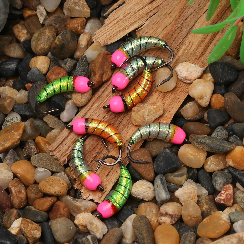 Fly Fishing Trout Brass Bead Head Big Nymph Flies Scud Bug Ice Fishing Worm Fly Caddis Larvae Insect Baits