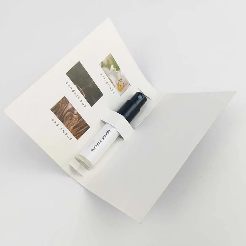 Low MOQ Wholesale Custom 1ml 2ml 3ml Sample Glass Perfume Vial Bottle Packaging Perfume Bottle and Box Paper Card Perfume Holder