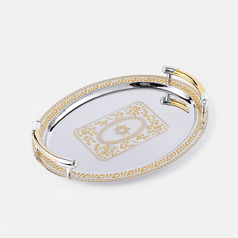 European Style Gold Carved Stainless Steel Fruit Tray for Desserts Hotels Cafes and Restaurants