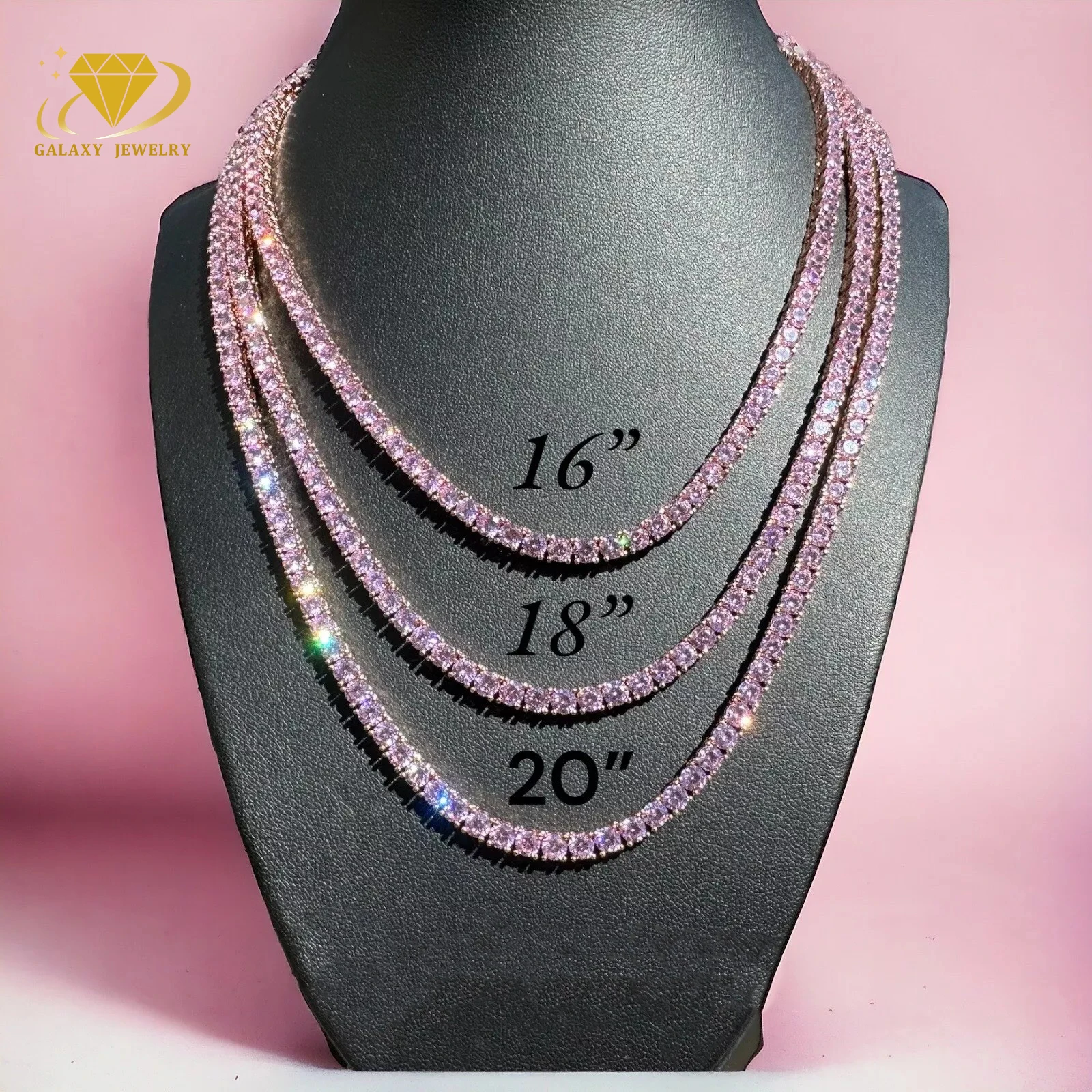 In Stock With Certificate Iced Out Silver 925 3mm 4mm 5mm Purple Pink Two Tone Color Moissanite Tennis Chain Necklace Bracelet