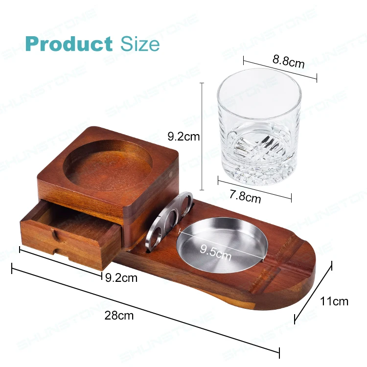Wholesale High Quality Wooden Cigar Ashtray Accessories Set With Whiskey Glass Cup Novelty Gift Set For Men