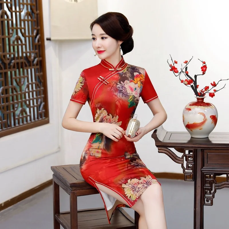 
wholesale Chinese traditional Qipao 2020 fashion retro floral cheongsam Sexy dress prom dress for women 