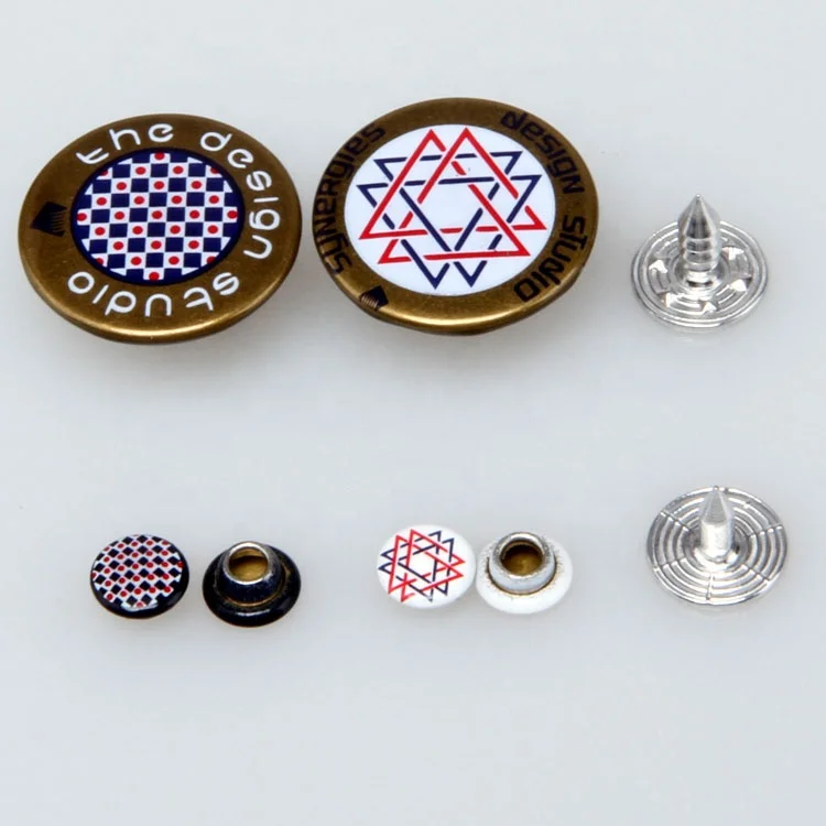 custom logo brass vintage metal denim shank jeans button and rivet