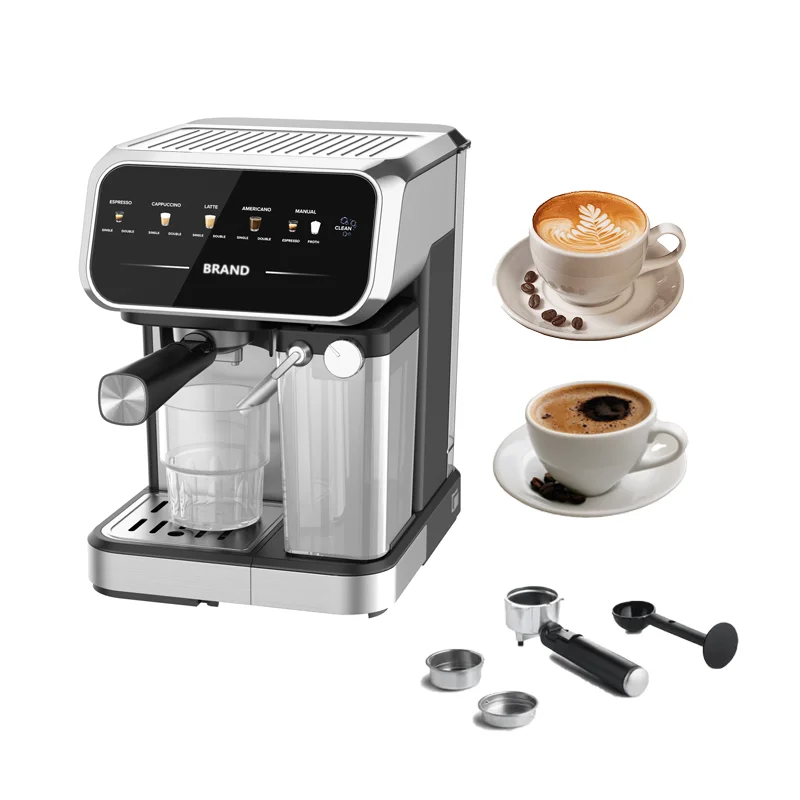15 Bar Stainless Steel Digital One-Touch 8-in-1 Espresso Coffee Machine with Built-In Milk Frother Cappuccino Latte Coffee Maker