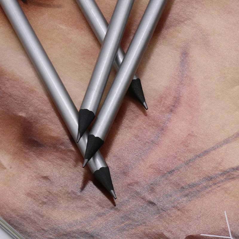 Custom Black Wood Silver Paint HB Pencils Promotional Pencil Without Eraser Metallic Color Body Black Wooden Pencils