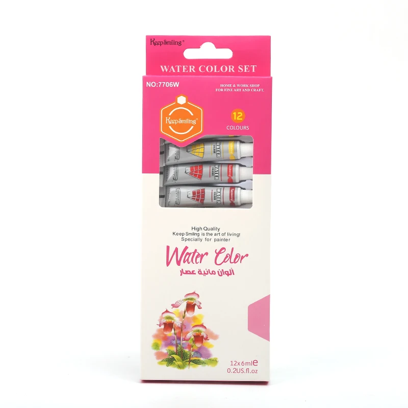 Keep Smiling Professional 12 Color 6ml Artist Grade Watercolor Paint Set for Canvas Paper Art Supplies