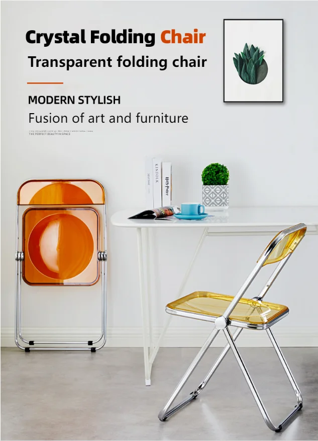 Cheap Price Rental House Meeting Catering Dining Chair Modern Makeup Stool Transparent Acrylic Folding Chair with Metal Legs
