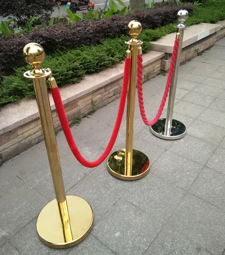 Gold and Silver Crowd Control Stanchion Posts with Red Velvet Rope for Hotel Party and Event Barriers