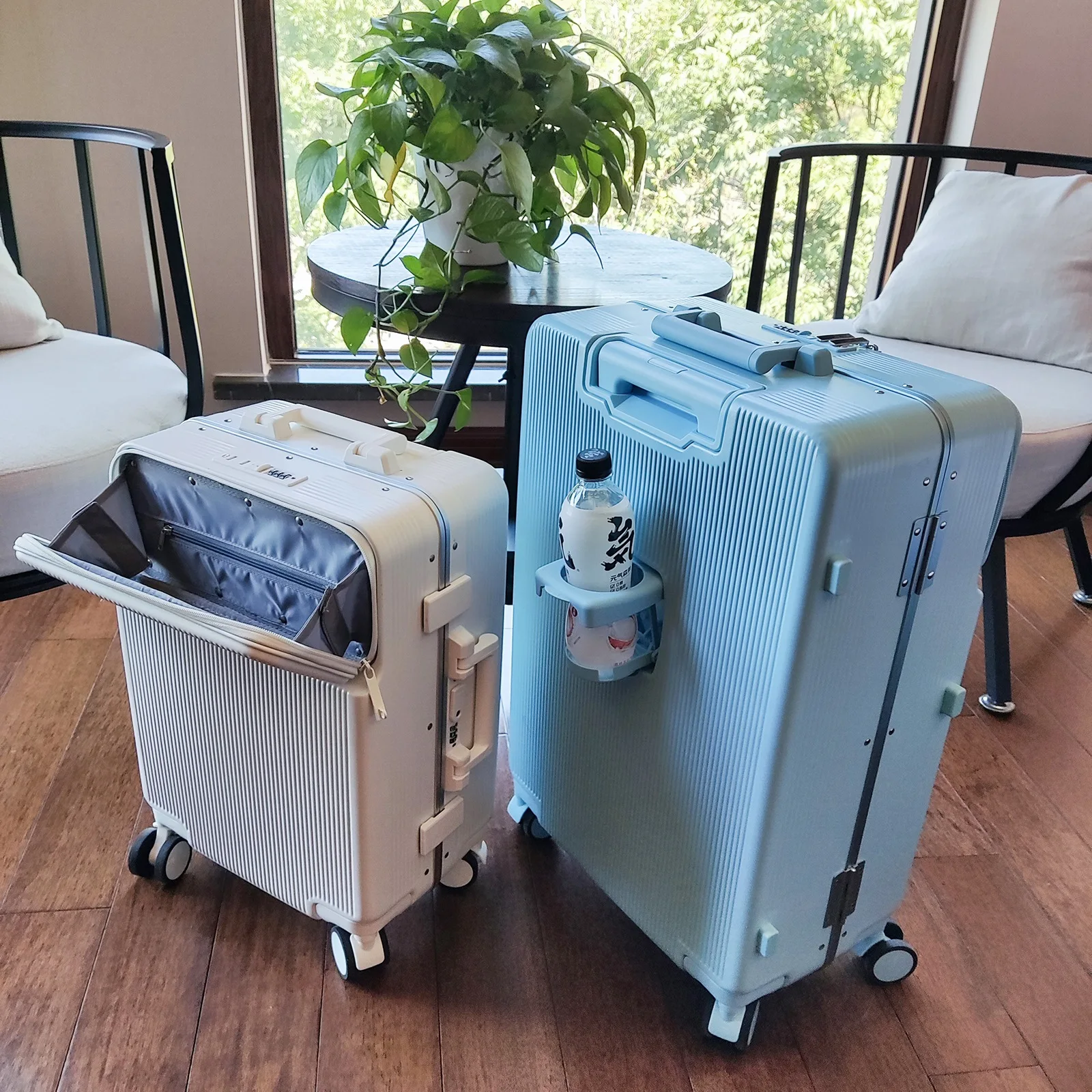 Front open cover double open hot luggage custom German Bayer PC aluminum alloy trolley case can board the suitcase