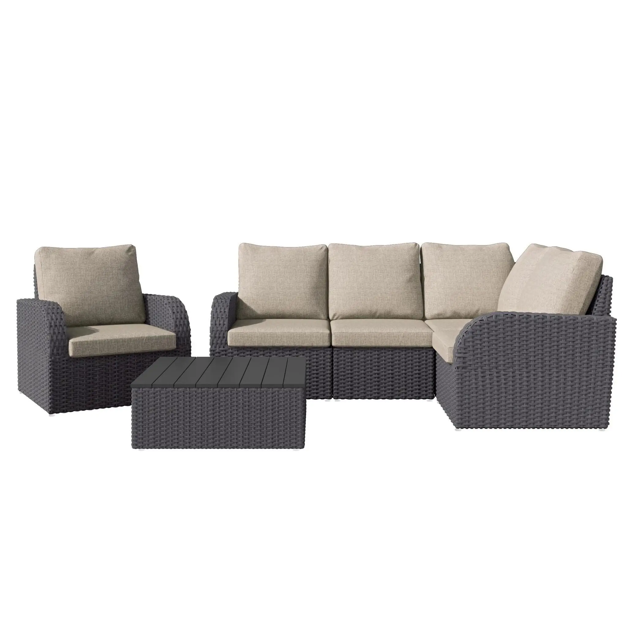 
patio 6 piece wicker sectional sofa set - rattan wicker outdoor corner sofa set, garden furniture with cushion. 
