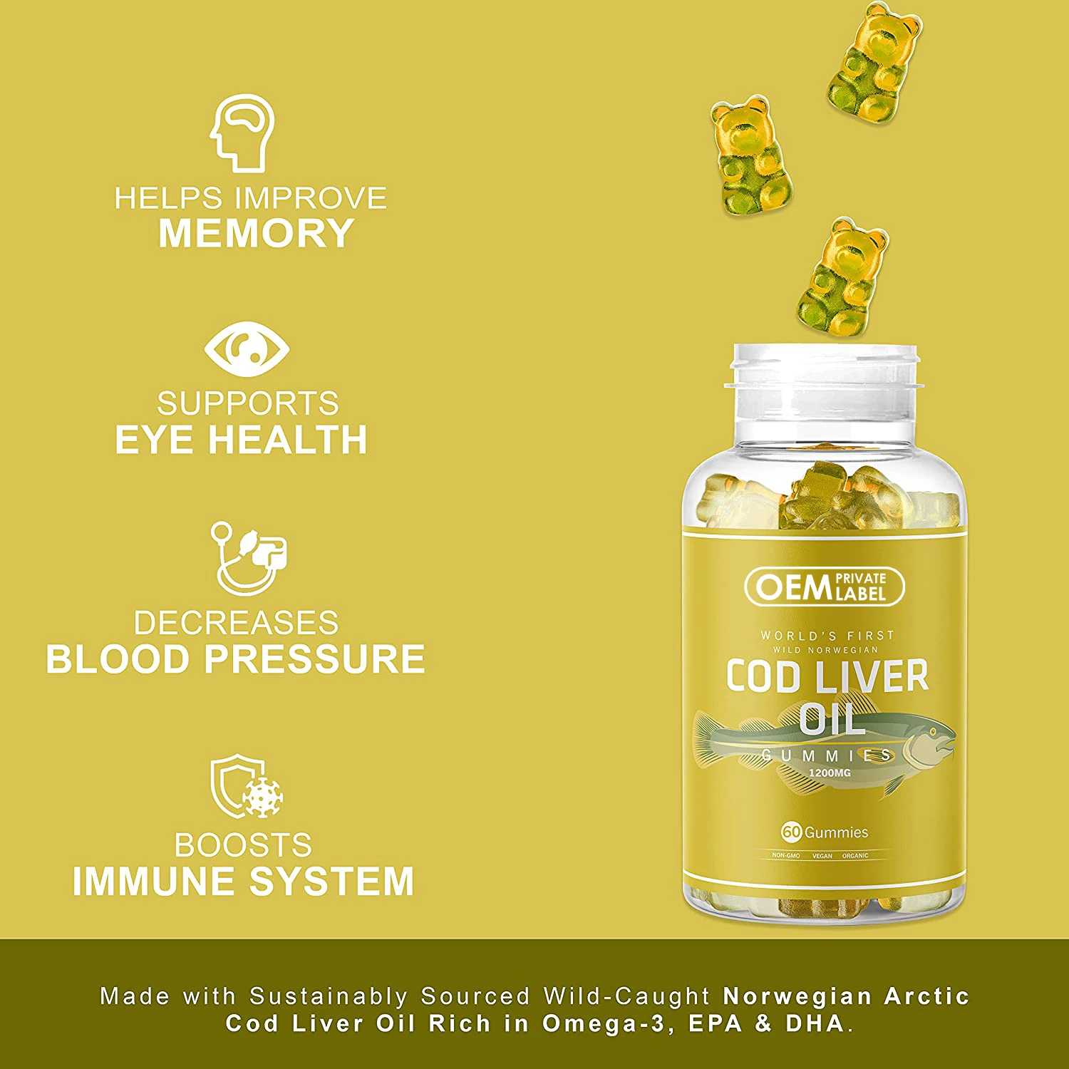 Private label Cod Liver Oil Gummies Fish Oil Gummies Omega-3, EPA, DHA