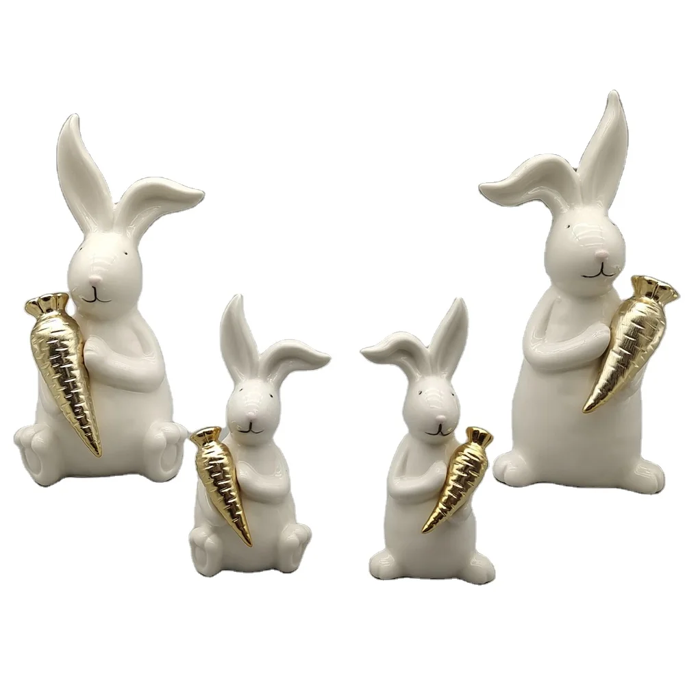 Hot Sell Ceramic Bunny Ornaments With Carrot Rabbit Figurines  Home Easter Garden Micro Landscape Decor