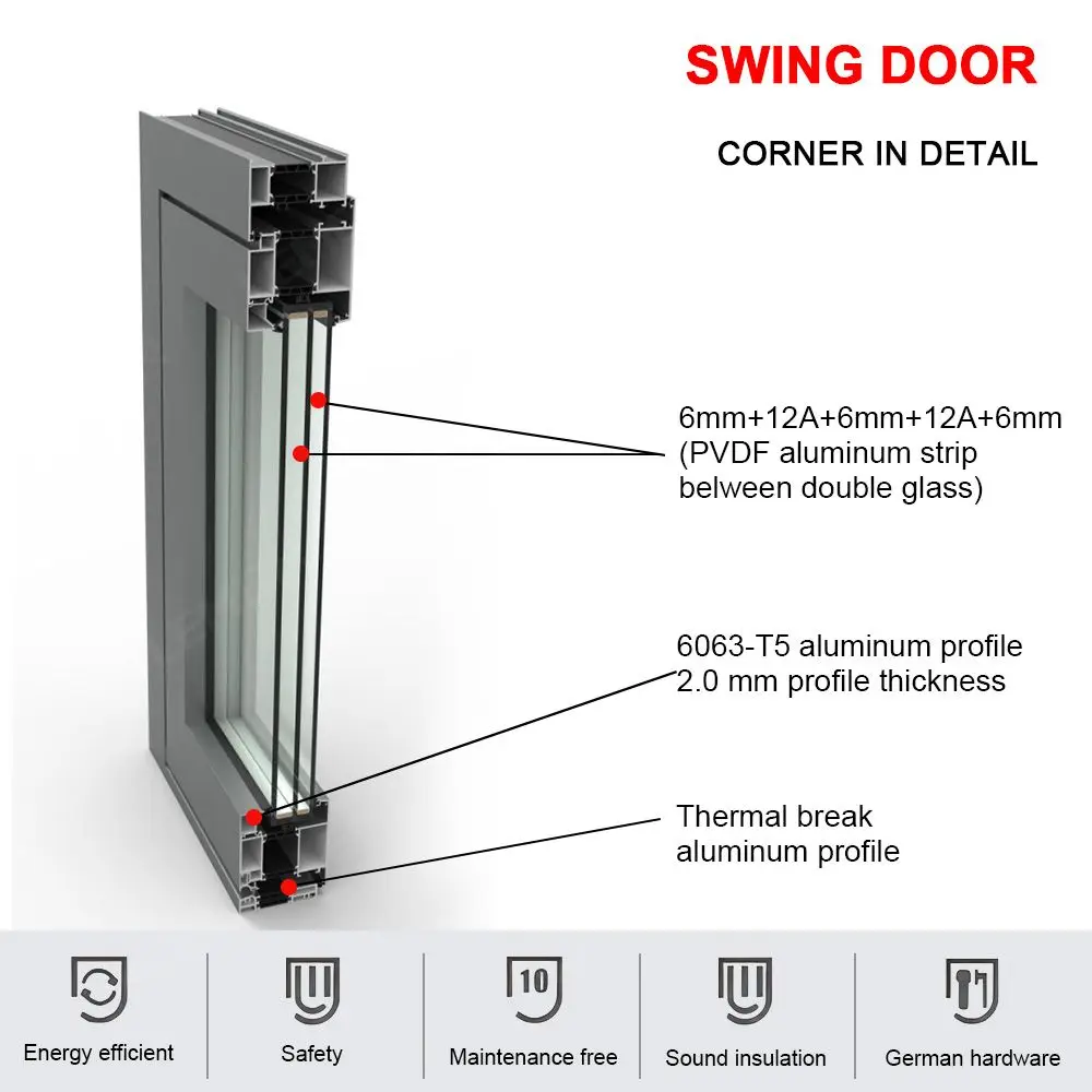 Custom Modern Entrance Double Outdoor Commercial Glass Aluminum Storefront Door