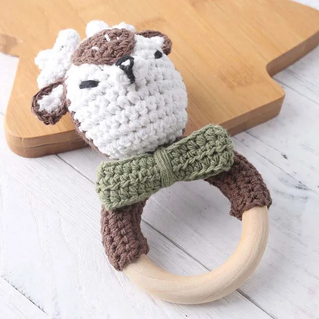 
crochet amigurumi teether bracelet baby cotton crochet teething toy handmade wooden bunny teether rattle 